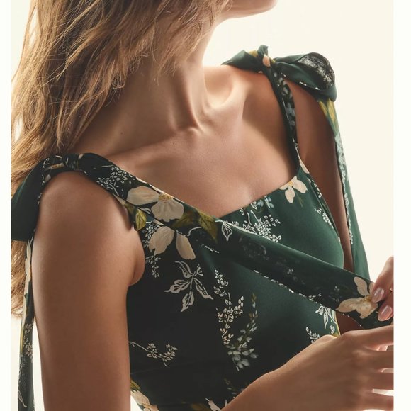 BEST Reformation Twilight Midi Dress - Portia Green Floral Wedding Cocktail Part - Picture 2 of 9